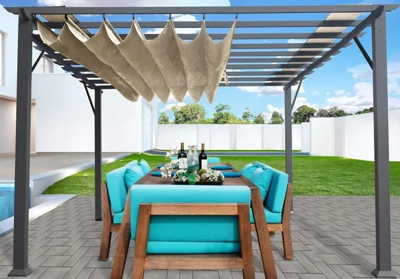 HI-COM's user manual writing and multilingual translation project for a German home furniture retailer's outdoor patio pergola range.