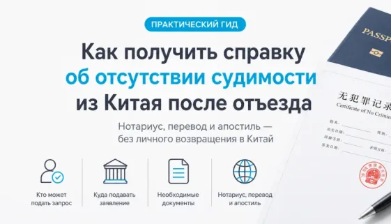 Справка об отсутствии судимости в Китае после выезда с нотариальным переводом и апостилем
