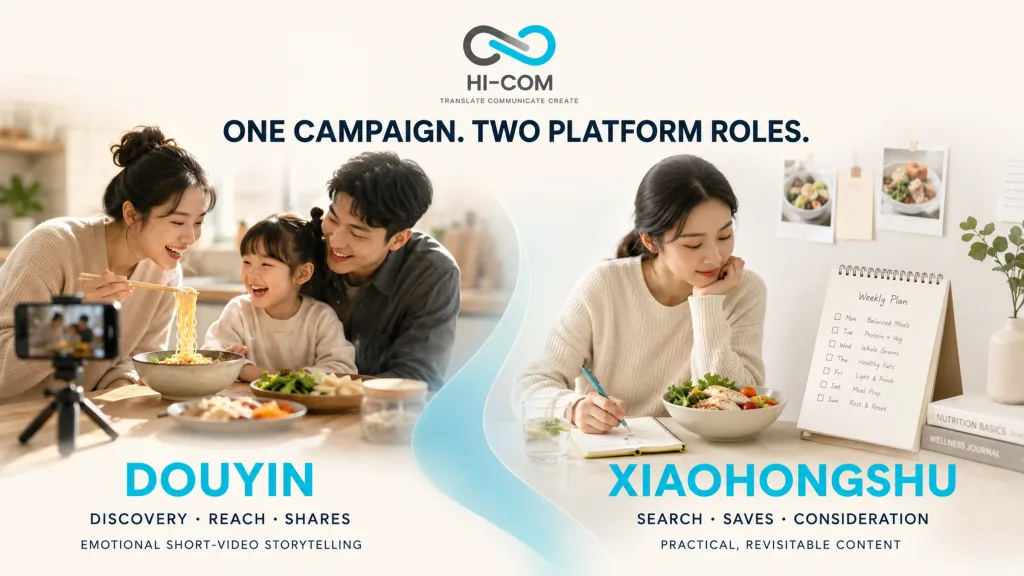 Comparison of Douyin and Xiaohongshu roles in a China influencer marketing campaign.