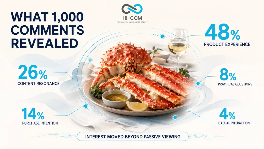 Comment analysis from a Russian King Crab KOL campaign on Douyin and Xiaohongshu.