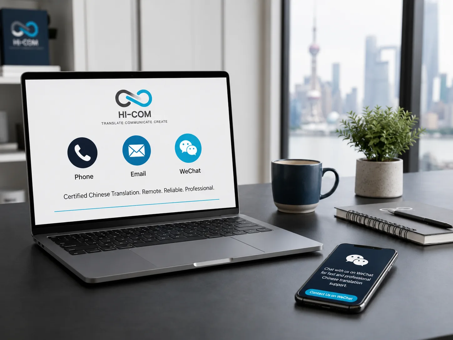 HI-COM remote certified translation support visual for clients coordinating documents from outside China.