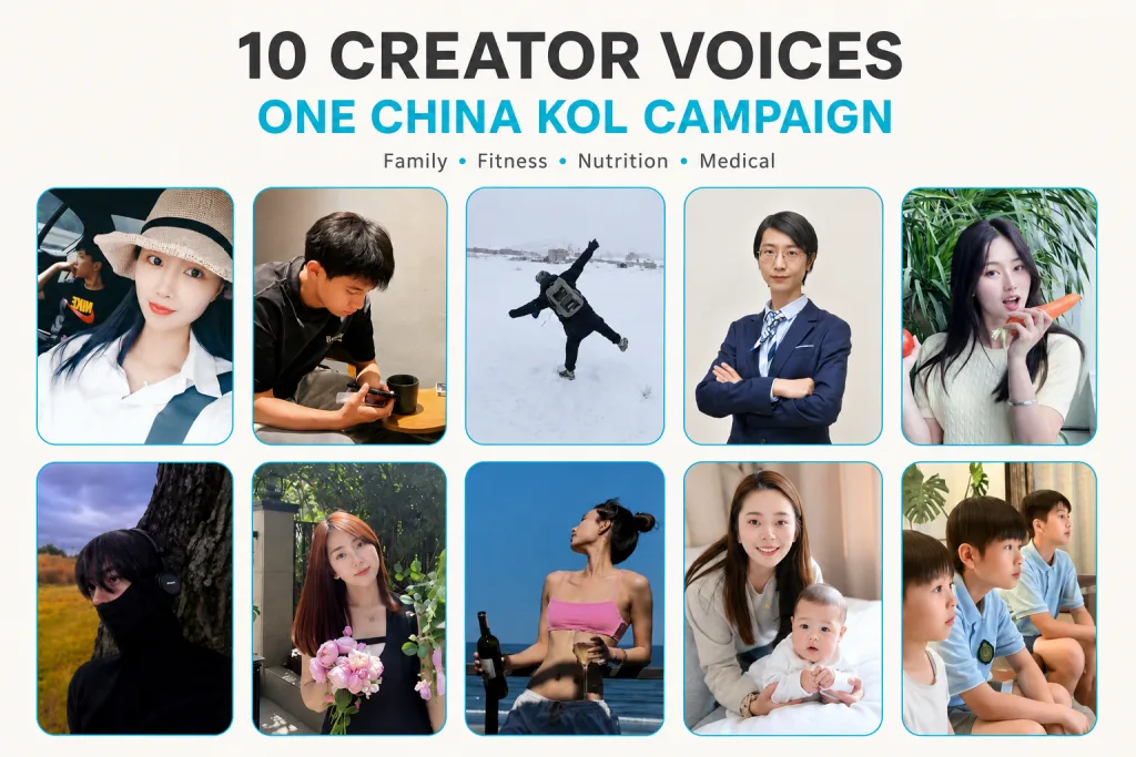 Ten family, fitness, nutrition and medical KOL profiles selected for a Douyin and Xiaohongshu campaign in China