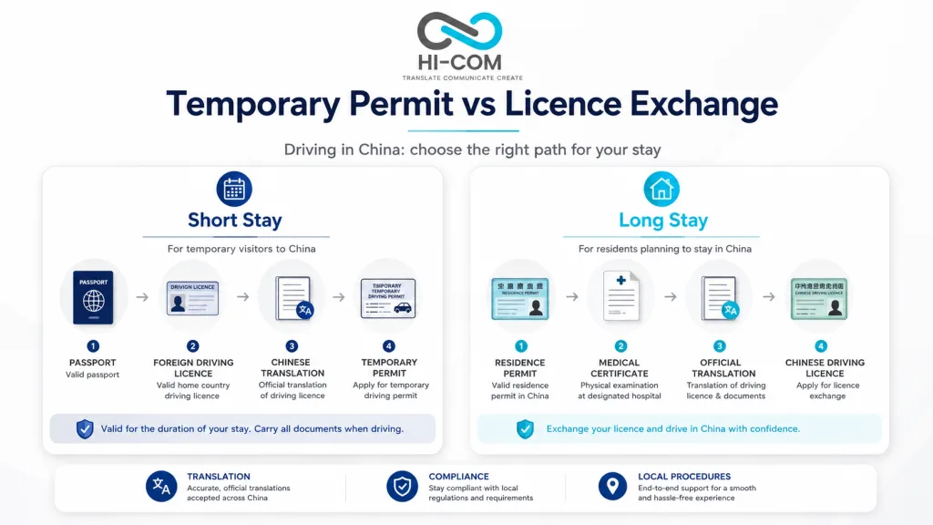 Summary visual for Certified driving licence translation with official stamp for administrative use in China or abroad