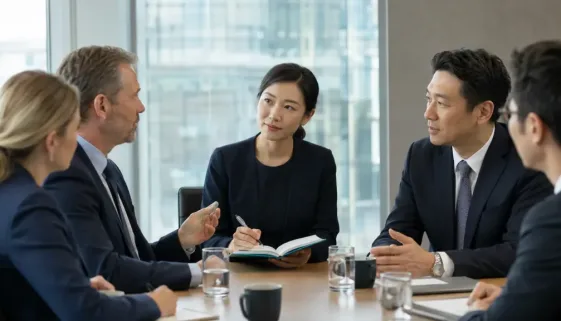 Professional interpreter supporting an international business meeting between Chinese and overseas delegates