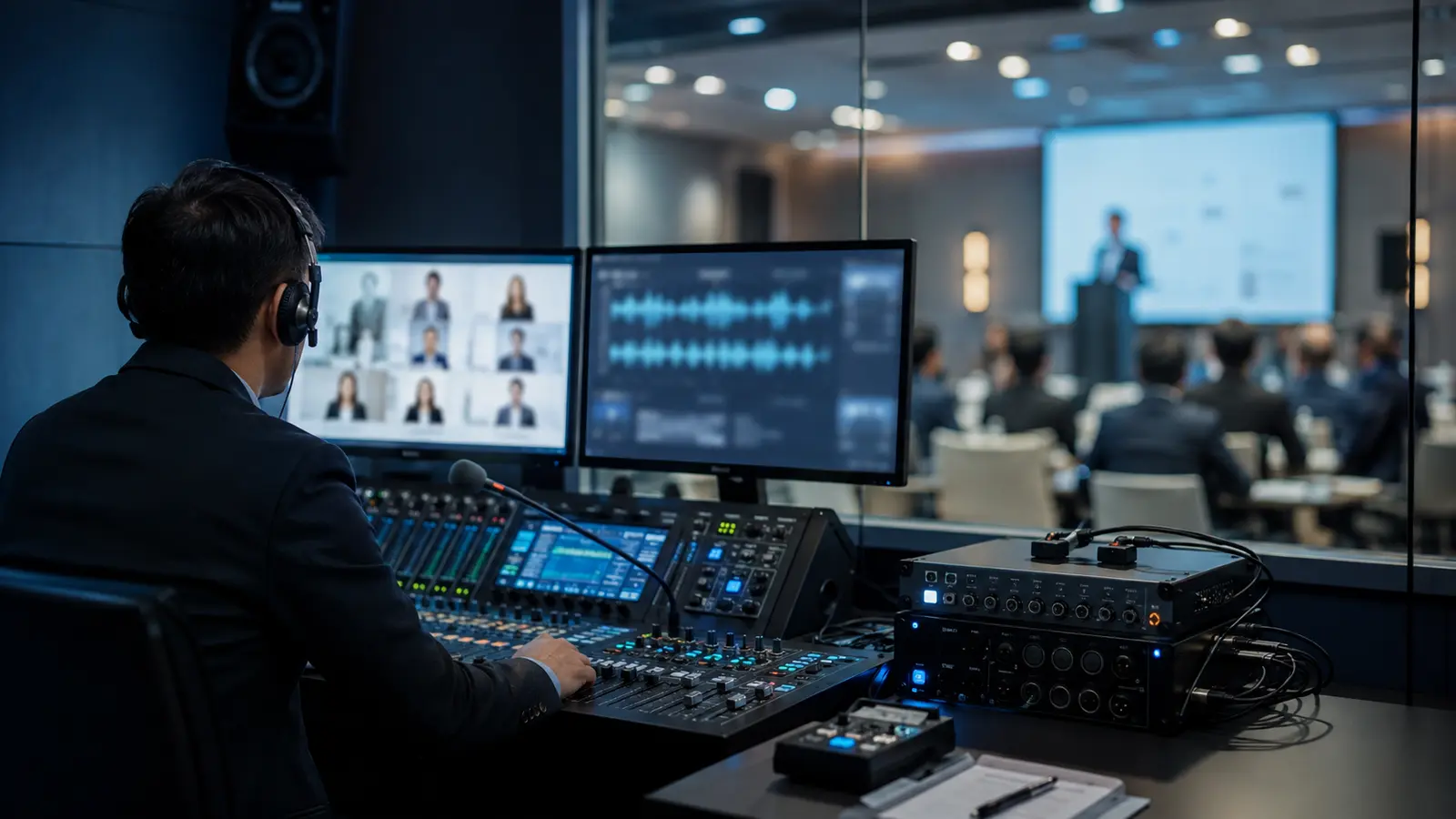 Technical control room supporting remote simultaneous interpreting for a hybrid conference in China
