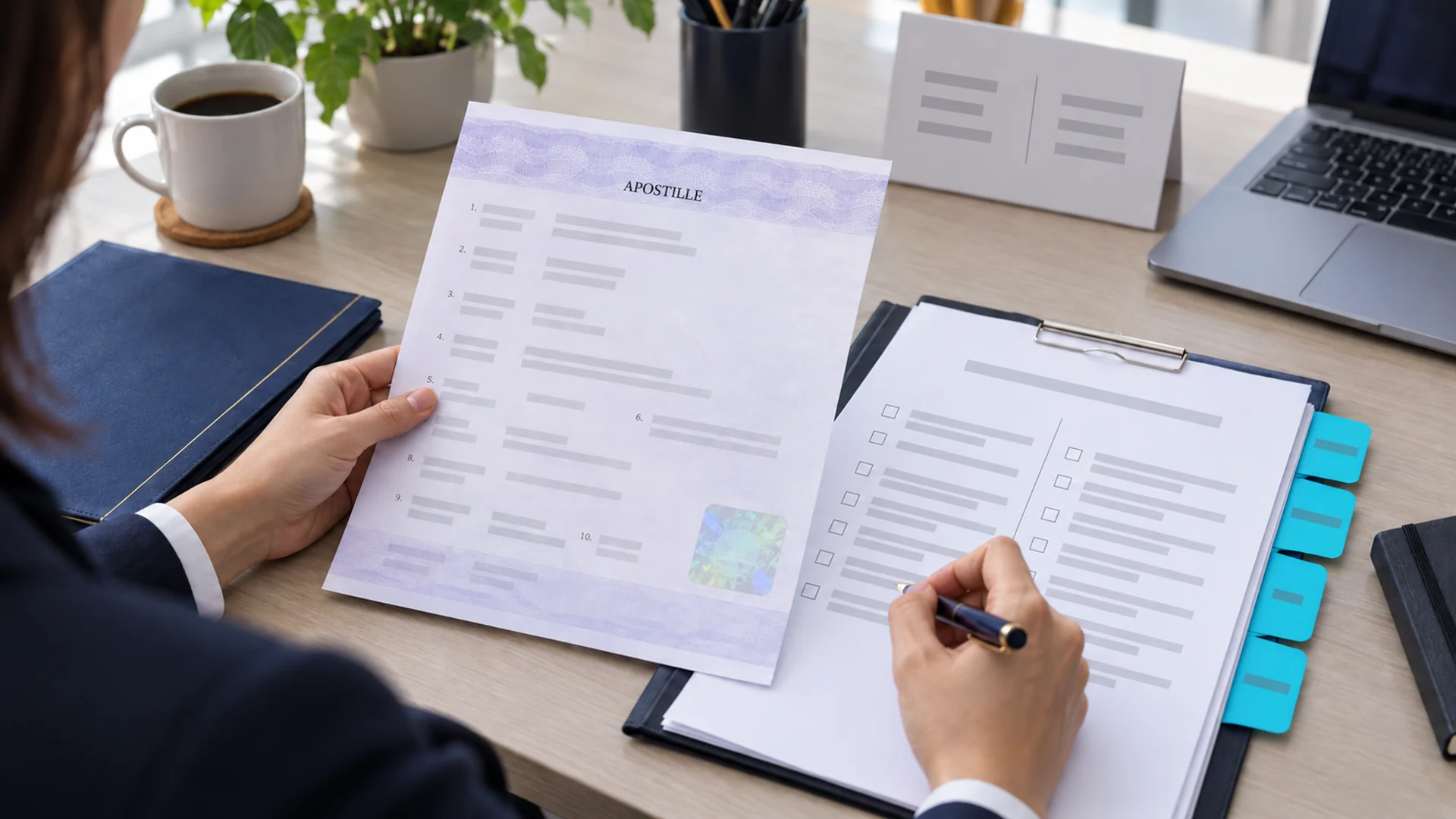 HI-COM Asia apostille and notarization service in progress: certified Chinese documents being prepared, notarized and apostilled for use in China and abroad.