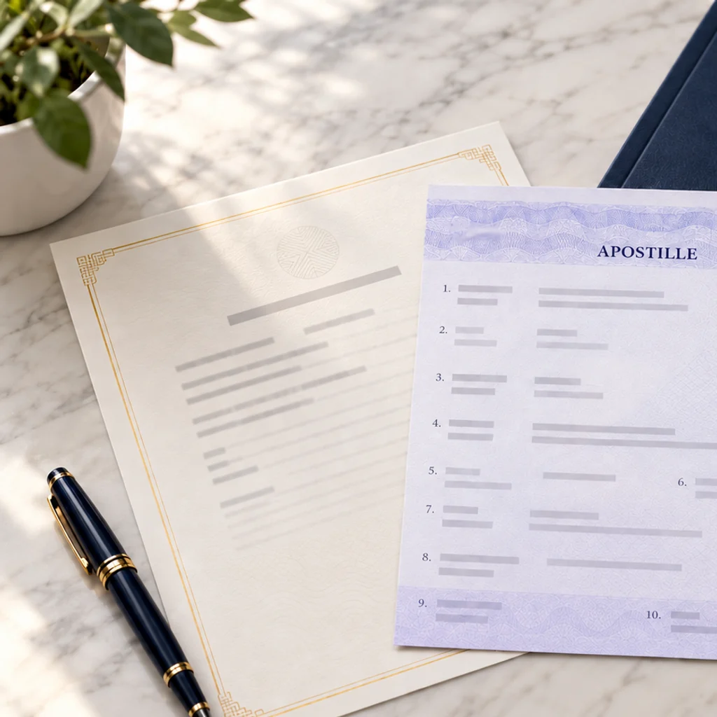 Sample apostille certificate issued for a Chinese document prepared by HI-COM.