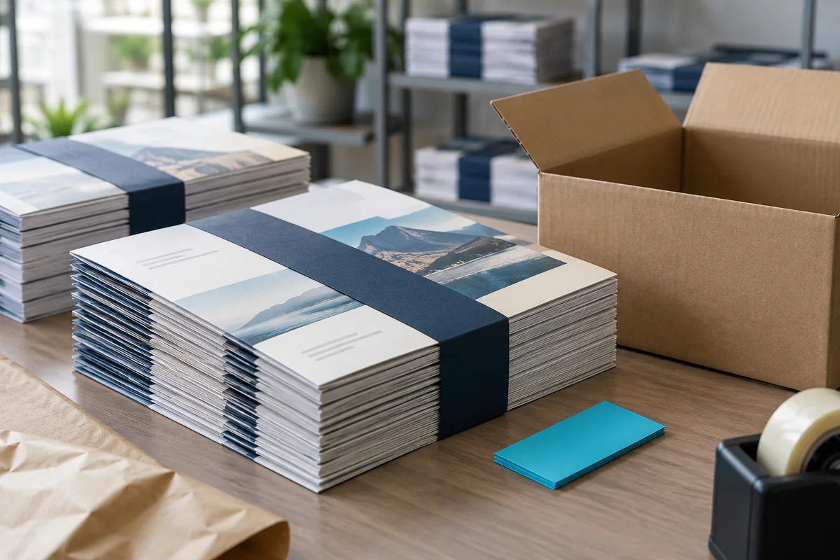 Finished print materials packed and ready for delivery in China