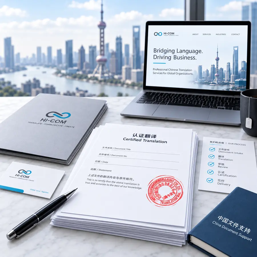 Certified translation documents with HI-COM company seal for official use in China