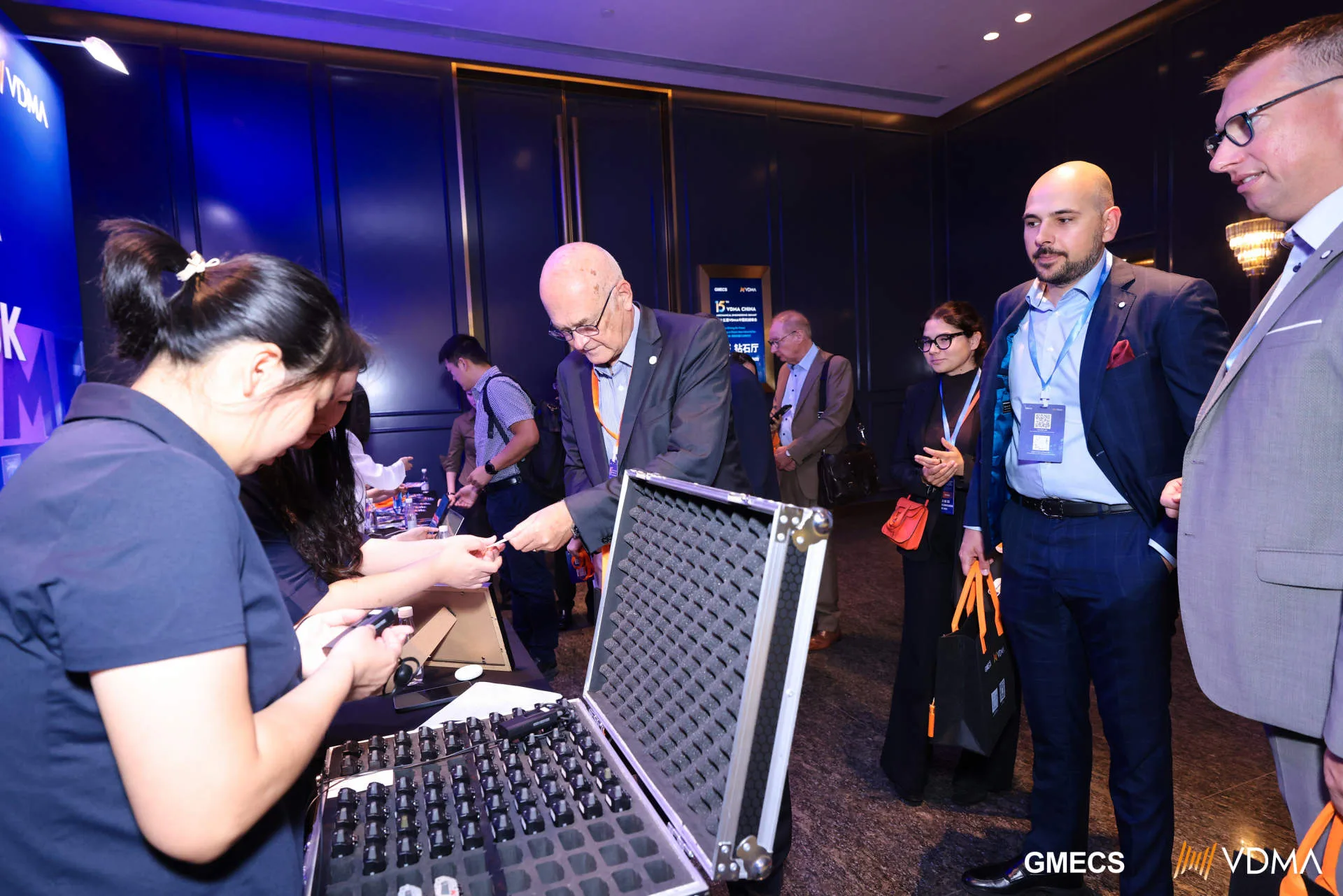 Conference interpreting transmitters and receivers prepared by HI-COM for the VDMA China Mechanical Engineering Summit.