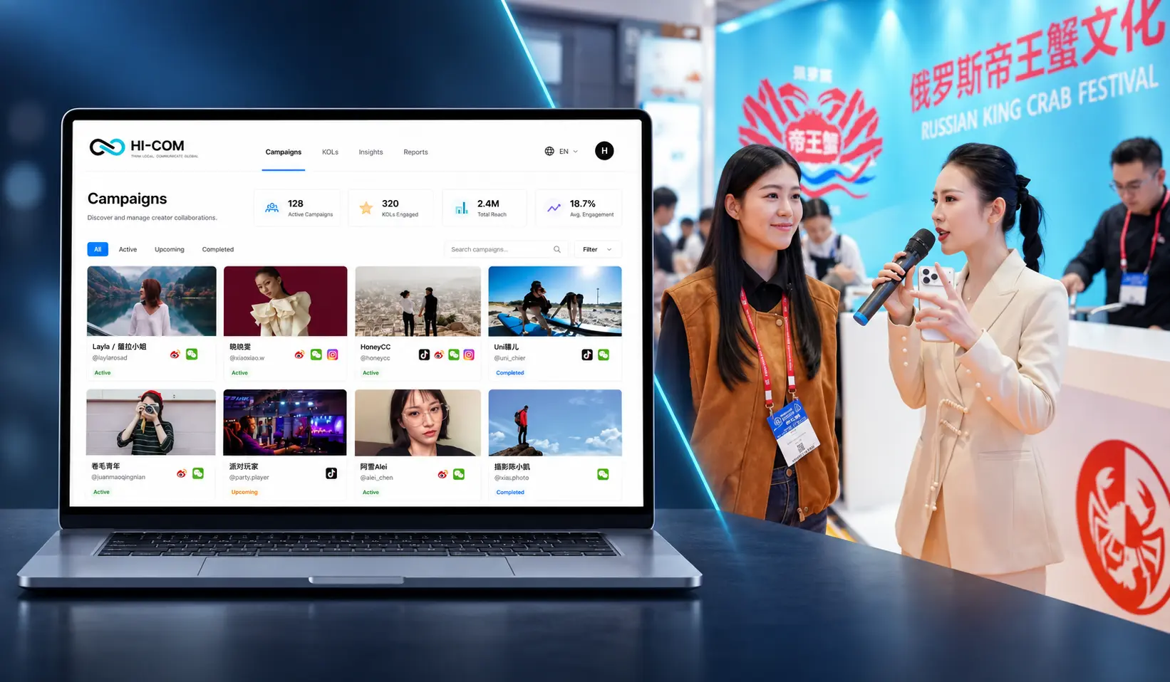 HI-COM creator campaign dashboard and live marketing activation in China