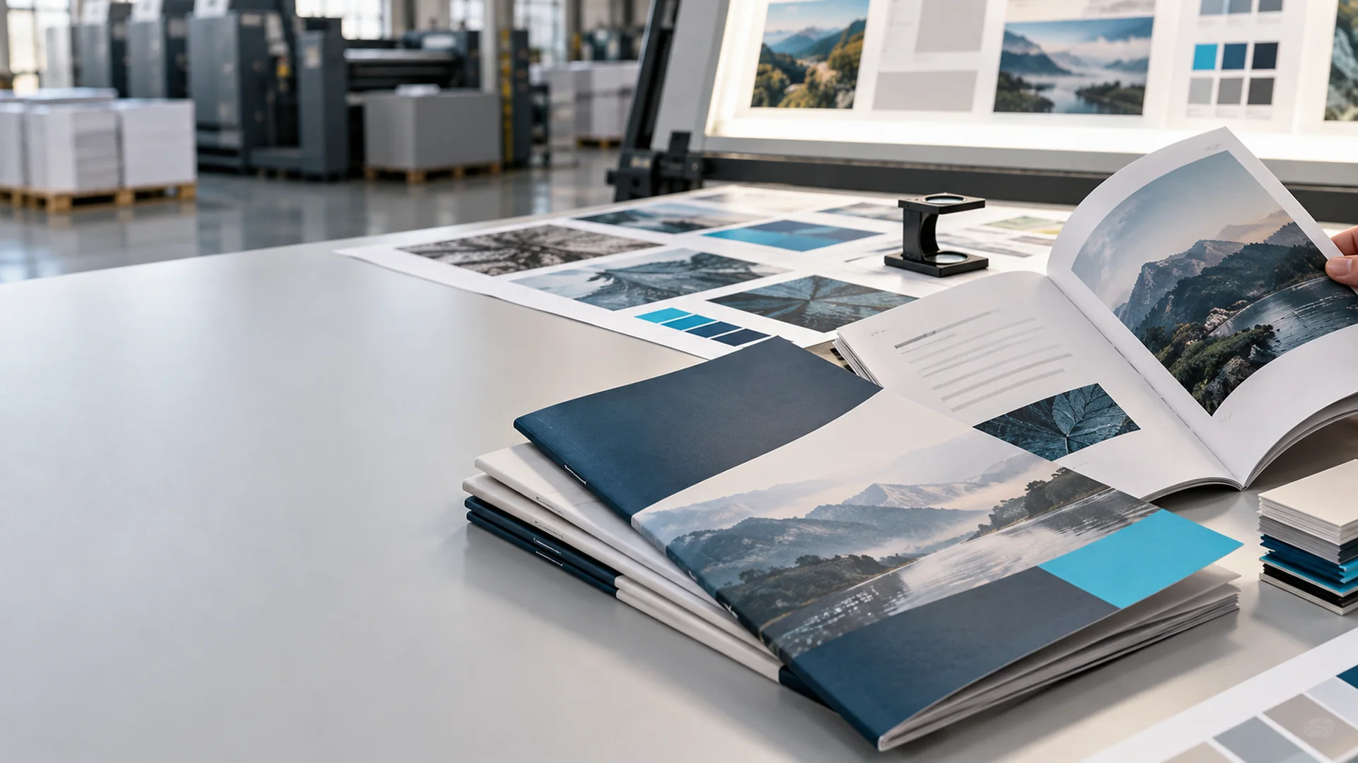 Printed brochures and collateral in production for an international brand in China, representing HI-COM's printing and print production services