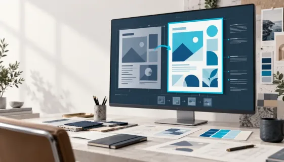 Marketing content being creatively adapted between source and localized campaign layouts.
