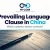 HI-COM cover for Prevailing Language Clause in China, with a fountain pen on contract forms beneath the title.